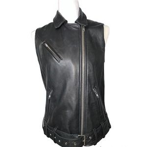 HAUTE HIPPIE Black 100% Leather Zip Up Vest - M